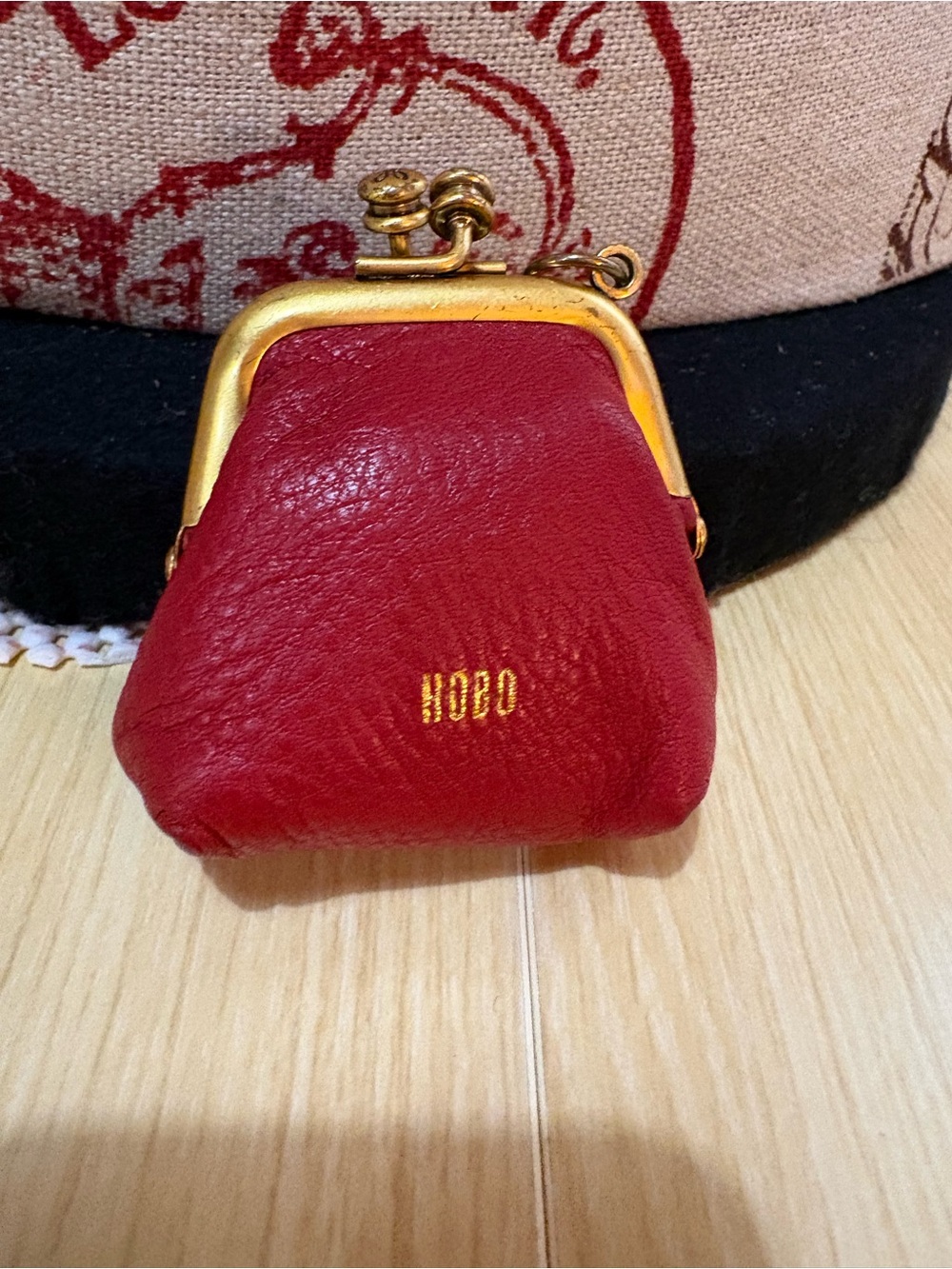 HOBO Red Leather Kiss-Lock Coin Purse with Gold Frame